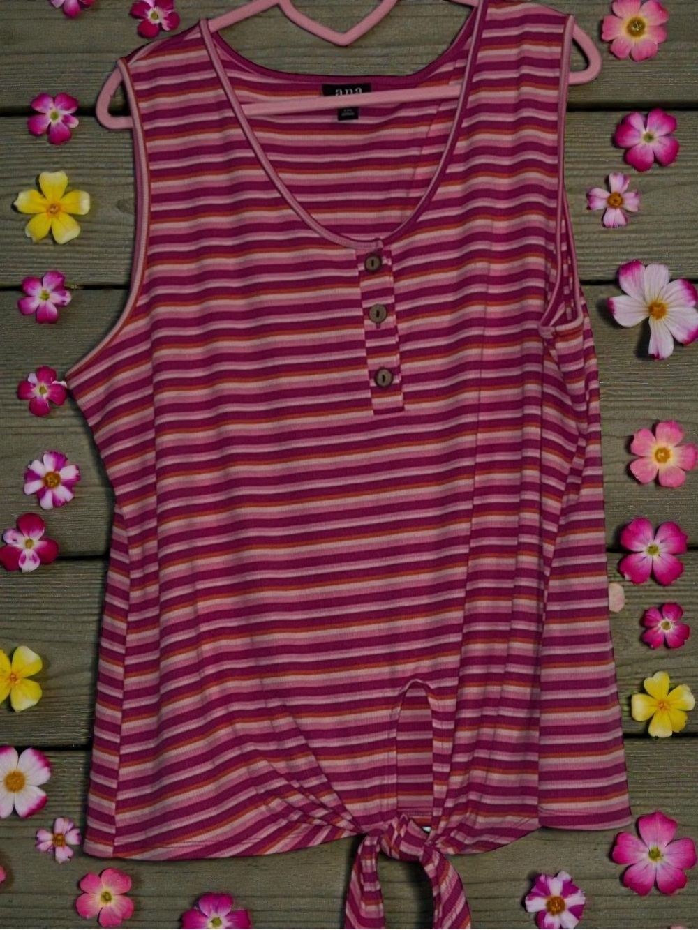 a.n.a Pink and Orange Striped Tank Top
